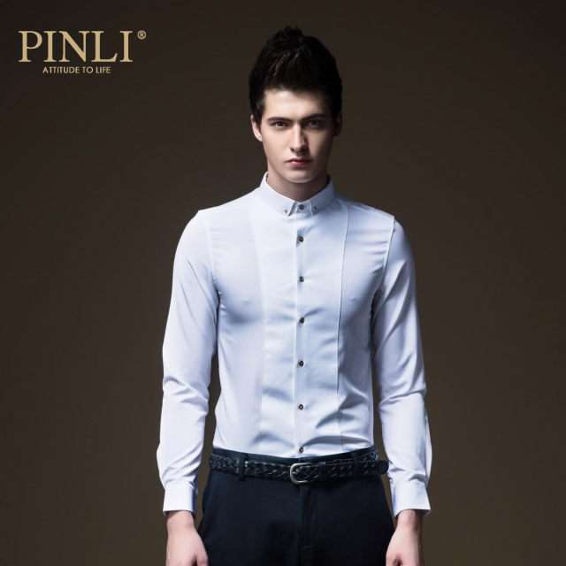 PINLI solid color slim fit no-iron anti-wrinkle shirt autumn men's fashion business casual long-sleeved shirt trendy