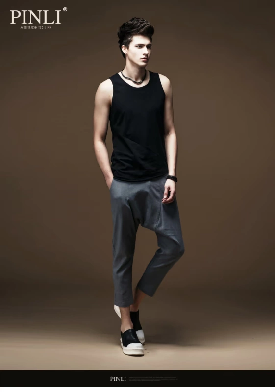 Bộ sản phẩm PINLI 2016 hè mới thời trang nam mặc Slim cổ tròn thấm mồ hôi vest nam chạm đáy áo M017