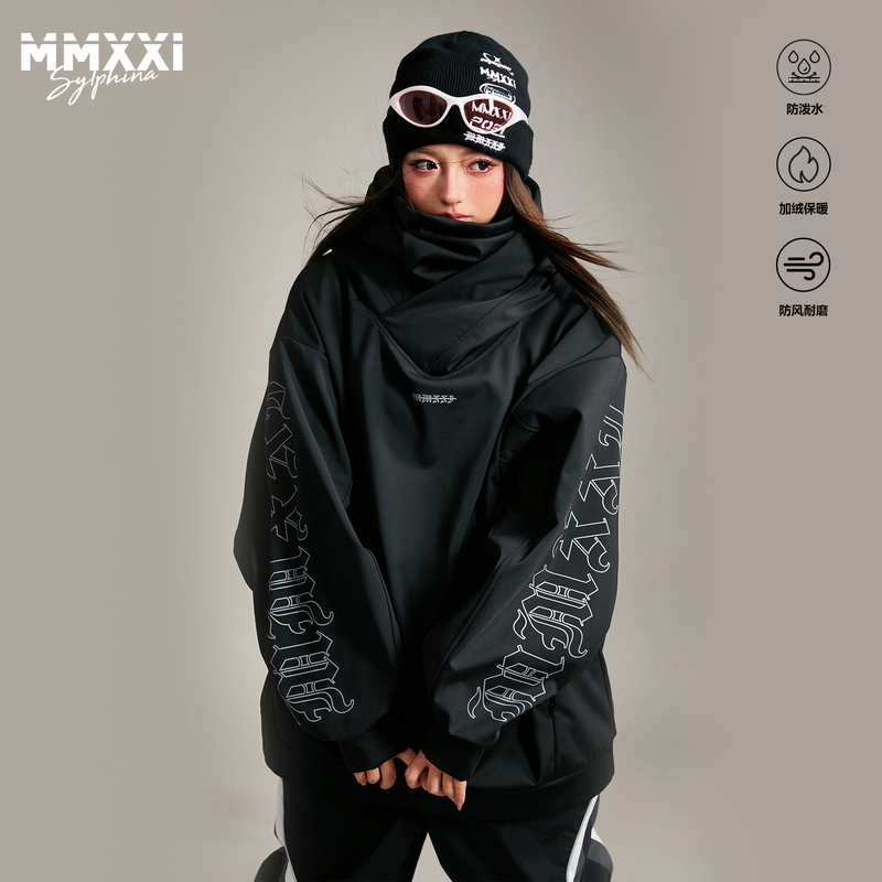 Mmxxi【Sand Dune】Black Ski Sweatshirt Waterproof Windproof Thickened Top Loose Ski Suit Unisex Set Mmxxi【Sand Dune】Black Ski Sweatshirt Waterproof Windproof Thickened Top Loose Ski Suit Unisex Set