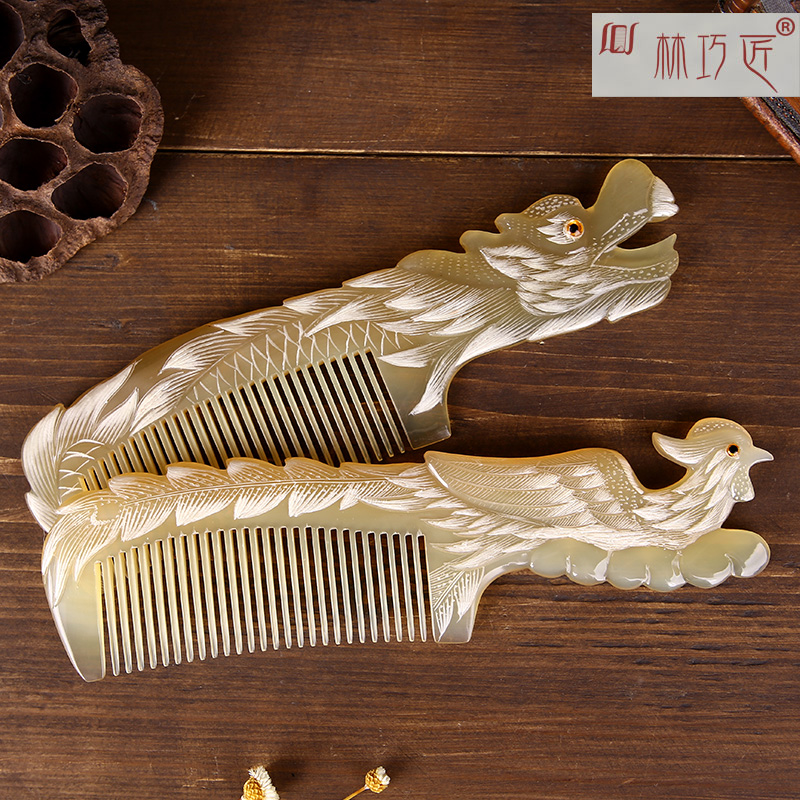 Linen Ingenuine Natural White Corner Yellow Bull Corner Comb Boutique Handcarved Dragon Phoenix Comb Wedding Wedding Wedding Celebration Comb Birthday Gift