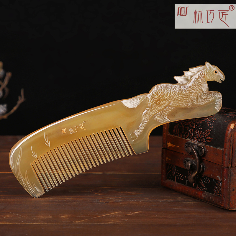 Natural horn comb 12 zodiac carving comb boutique hand carved birthday wedding gift girl long hair home