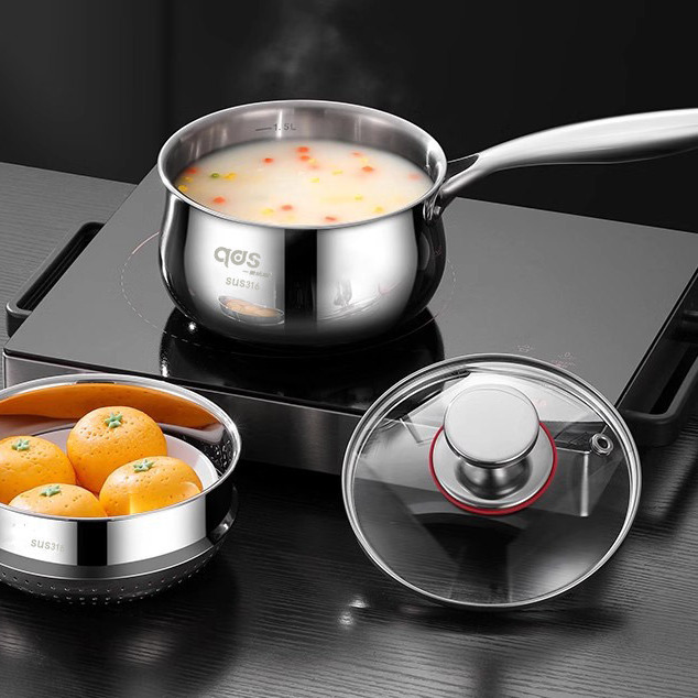 Aidas Milk Pot 316L Thickened One-Piece Stainless Steel Small Pot for Frying, Cooking Noodles, Non-Stick Pot, Baby Food Pot