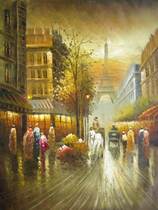 Hand-painted oil painting-Paris street scene shooting]