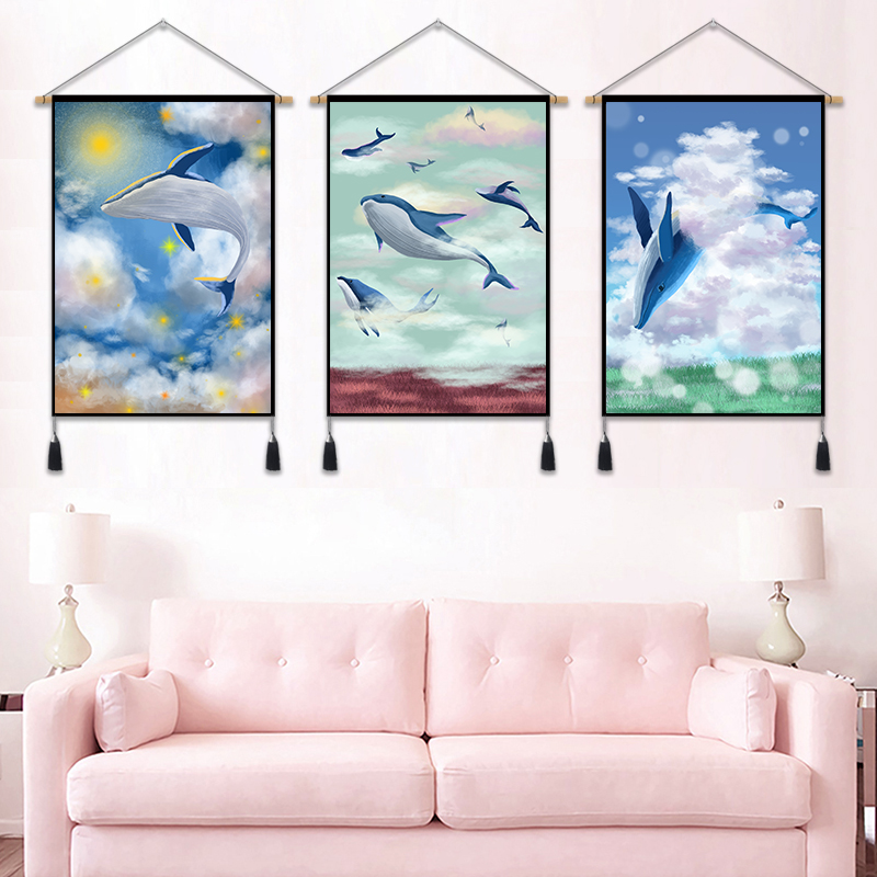 Nordic Dream Whale bedside sofa Background wall Bedroom Living room minimalist Decorative Art Personality Flow Su Hung Painting Tapestry