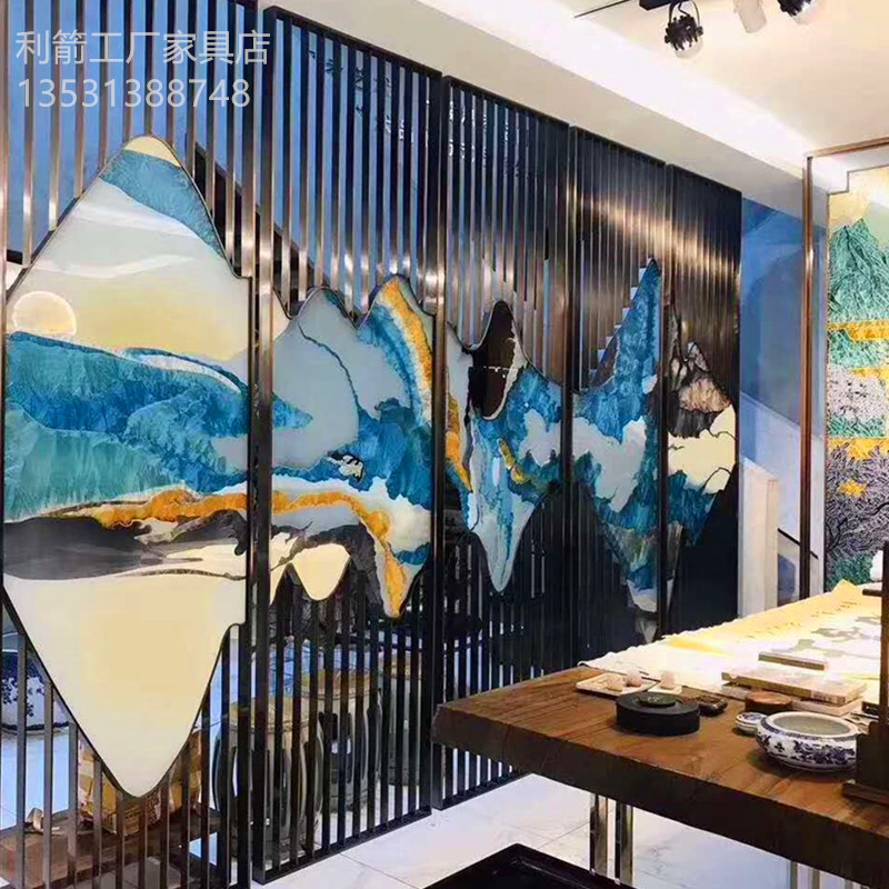 Stainless Steel Screen Partition Titanium Alloy Hollowed-out Carved Flower Hotel Flower G Modern Metal Chinese Living Room Genguan Folding Fold