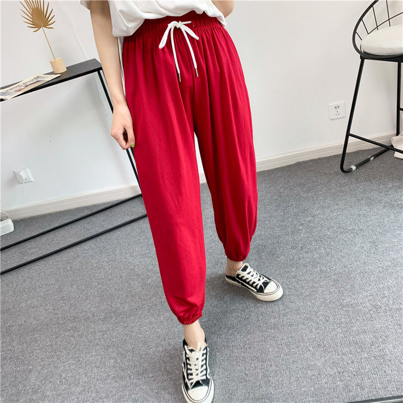 sweatpants women spring and autumn bundle feet pure cotton loose thin summer ice silk thin casual bloomers Korean version bf style