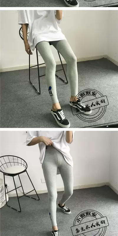 Mùa thu 2020 phiên bản Hàn Quốc của Dongdaemun hoạt hình thêu ulzzang cotton cao eo mặc quần legging mỏng chân nữ - Quần tây thường