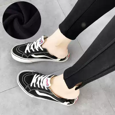 JENLUCK Korean version of black velvet plus velvet thick warm cotton side open fork slim slim body pants pipe pants women