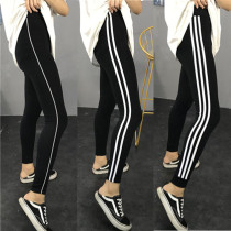 2021 Autumn New Fashion side stripe vertical strip pull strip cloth leggings leggings sports slim foot pants side Strip pants women