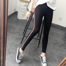 FAVAHM Xia Xin Modal outside wearing leggings Womens side color strips Joker student Sports small feet slippery pants M