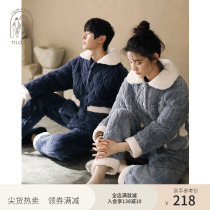 Nedias new couple pajamas womens winter lapel cardigan coral velvet cotton mens warm loungewear set