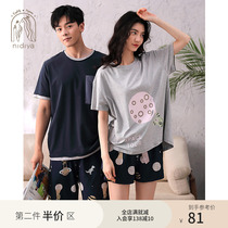 Nidia couple pajamas women summer cotton cartoon casual short sleeves shorts mens thin can be worn outside the loungewear set