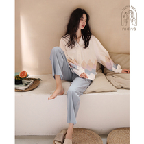 Nedia Casual Couple Sleepwear Womens Spring Autumn Season Pure Cotton Long Sleeve Mens Jersey Brief Extras Wear Home Suits Suit