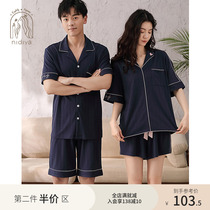 Nedias new couple pajamas womens pullover summer cotton short-sleeved shorts simple mens cardigan loungewear set