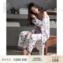 Nedia pajamas women spring and autumn cotton long sleeves nightgown private nightgown camisole fall homewear three-piece set