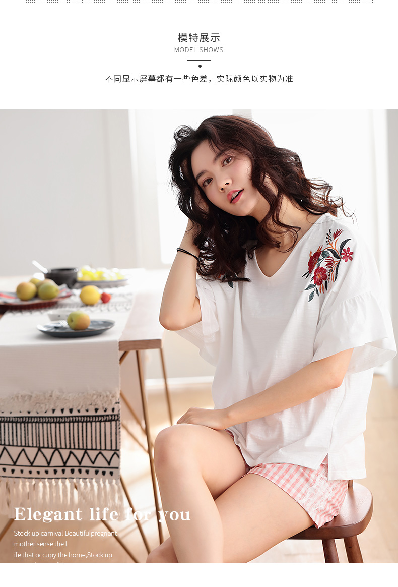 Bộ đồ ngủ mới của Nydia 2018 dành cho nữ mùa hè ngắn tay bằng tre cotton mỏng phần kẻ sọc giản dị quần short phục vụ tại nhà - Giống cái đồ pijama