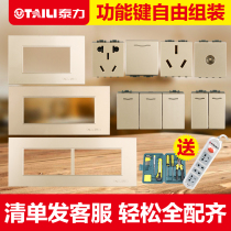 Teli 118 switch socket panel Champagne gold rectangular household wall concealed with usb multi-function