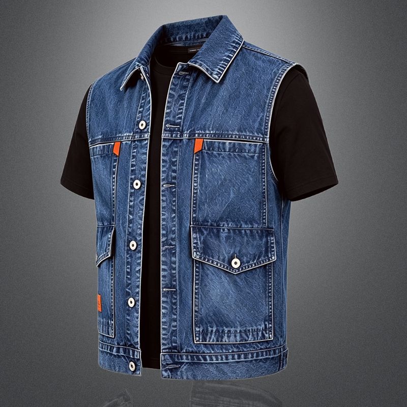 Summer American Retro Denim Jacket Men's Vest Multi-Pocket Trendy Stylish Workwear Vest Jacket Summer American Retro Denim Jacket Men's Vest Multi-Pocket Trendy Stylish Workwear Vest Jacket