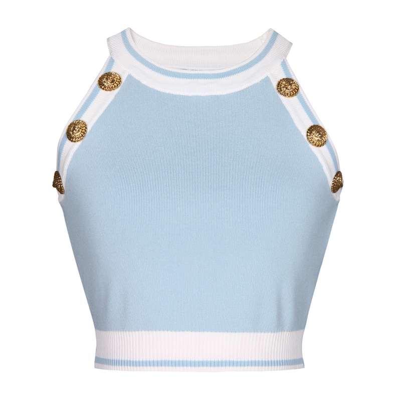 Effie Balmain 2024 Summer New Sleeveless Short Knitted Versatile Vest Halter Neck Camisole Women's Top