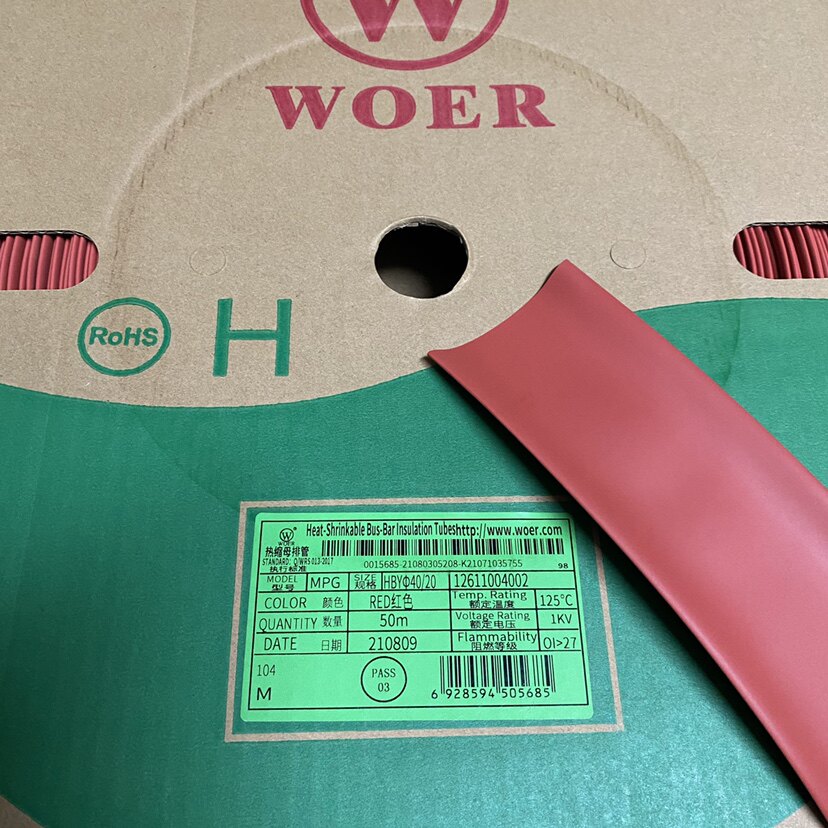 Woll thermal tube insulation casing WOER environmental thermal shrinkage tube red 40MM 50 m roll