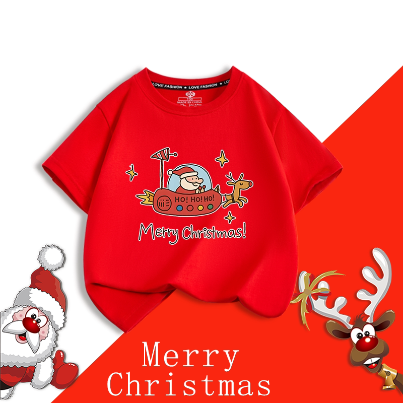 Christmas Children's Short-Sleeved T-Shirt Merry Christmas Christmas Elements Boys and Girls New Year Clothes Pure Cotton