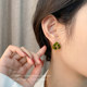 Green earrings, simple temperament, exquisite and small Korean earrings 2022 new trendy women's all-match niche ear accessories