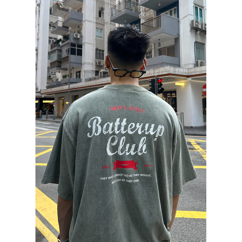 Batterup2026 Summer New Style Japanese Loose Washed Distressed Printed Pure Cotton Short-Sleeved T-Shirt for Men Trendy