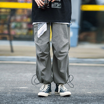 Jenny Nasa neutral loose wide leg overalls womens multi-pocket thin drawstring pants early autumn student slacks