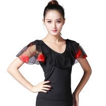 Modern New top ballroom dance ballroom dance square dance Latin dance mesh lian gong fu short-sleeved tops women
