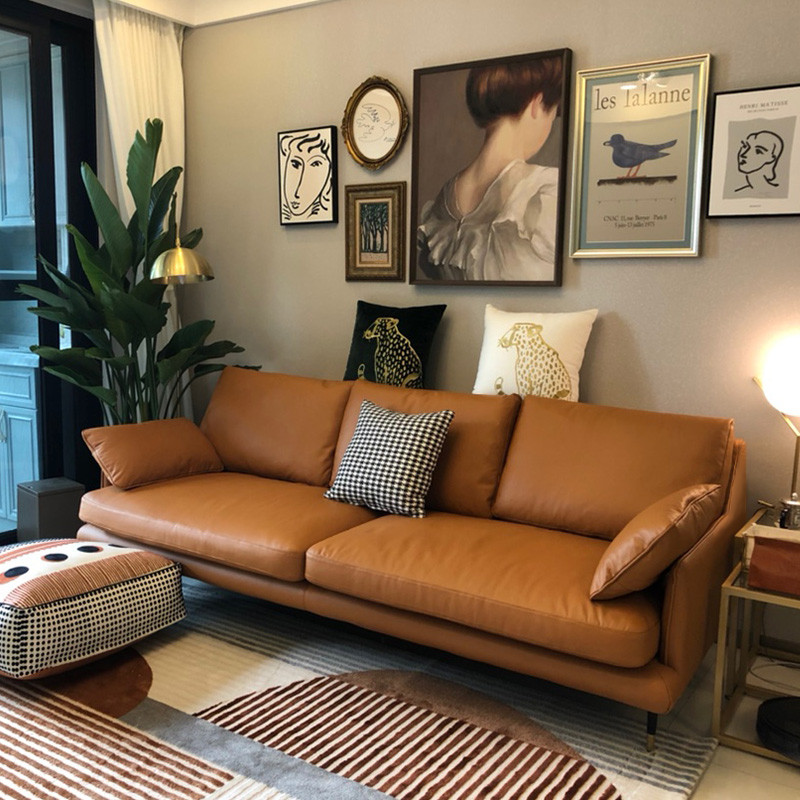 A few meters of sunshine Nordic semi-lying real leather sofa head layer of cow leather retro furniture with small and luxurious small household type trio
