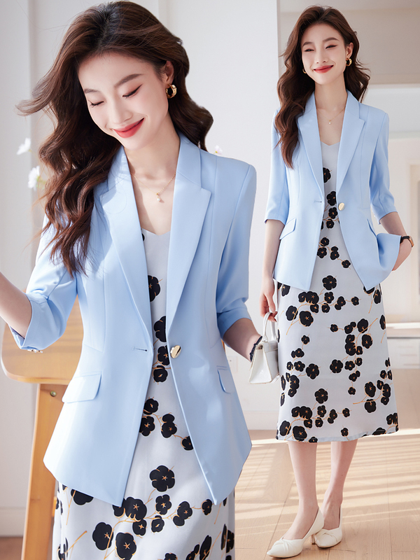 Casual Blazer for Women, Sky Blue, New Summer Style, Fashionable, High-End, Elegant, Professional Attire, Thin Suit Jacket