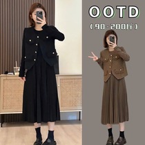 Fat mm Conspicuic Suit 2024 Spring Autumn New big code Korean version Temperament Loose Magna Liga Dress two sets