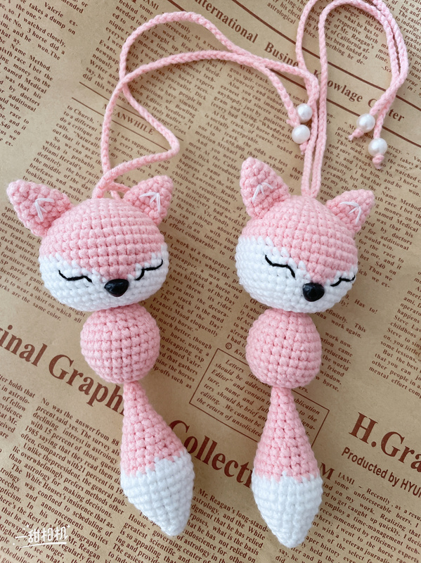 Finished Handmade Knitted Yarn Crochet Little Fox Doll DIY Gift Cute Keychain Bag Charm