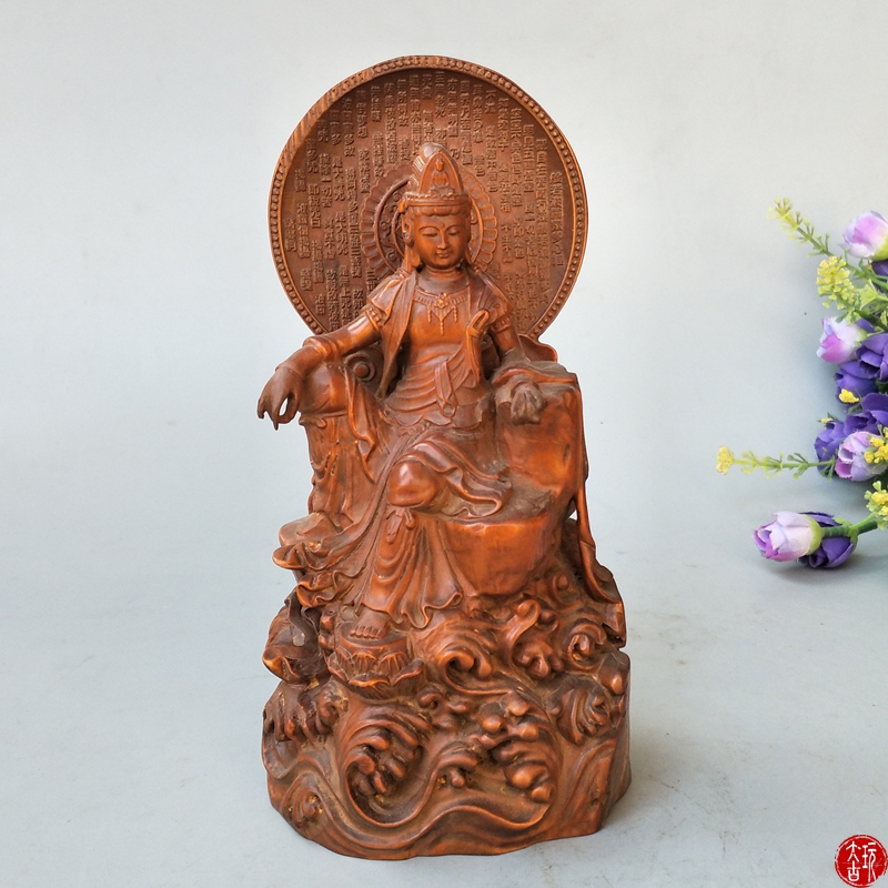 New pindu play old wood carvings yellow poplar wood full hand engraving at the Guanyin wood Sculpture Pendulum with Play Miscellaneous Collection