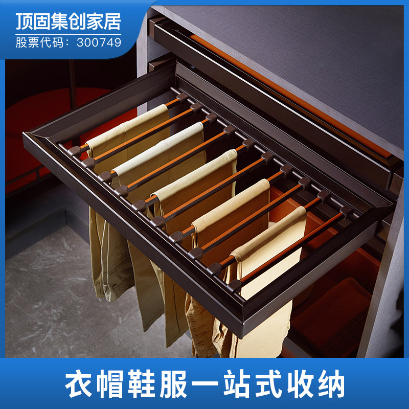 Top solid pants rack wardrobe built-in pull-out pants rack telescopic multi-functional household pants rack cabinet push-pull hanging pull-up basket pants