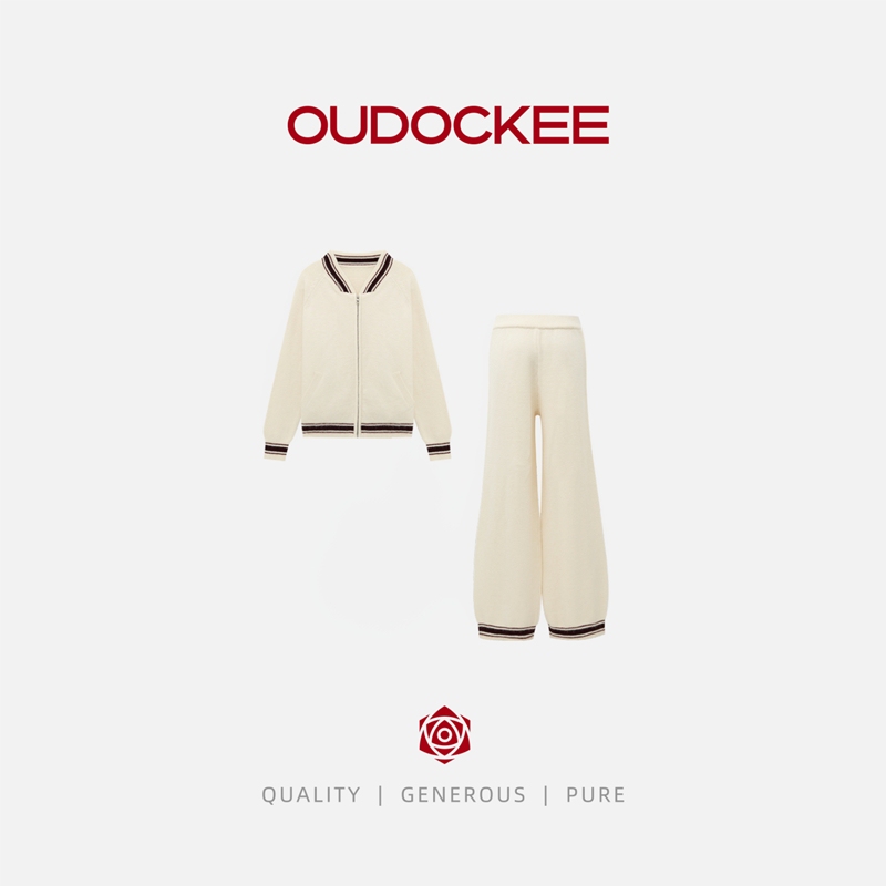 Oudockee [Same Style as Oudockee] Korean-Style Color-Blocking Design Knitwear Set Eacx1002T