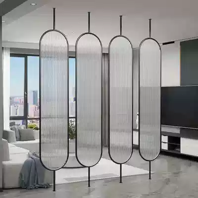 Nordic Changhong glass screen stainless steel shielding living room light luxury porch entrance wrought iron partition wall simple modern
