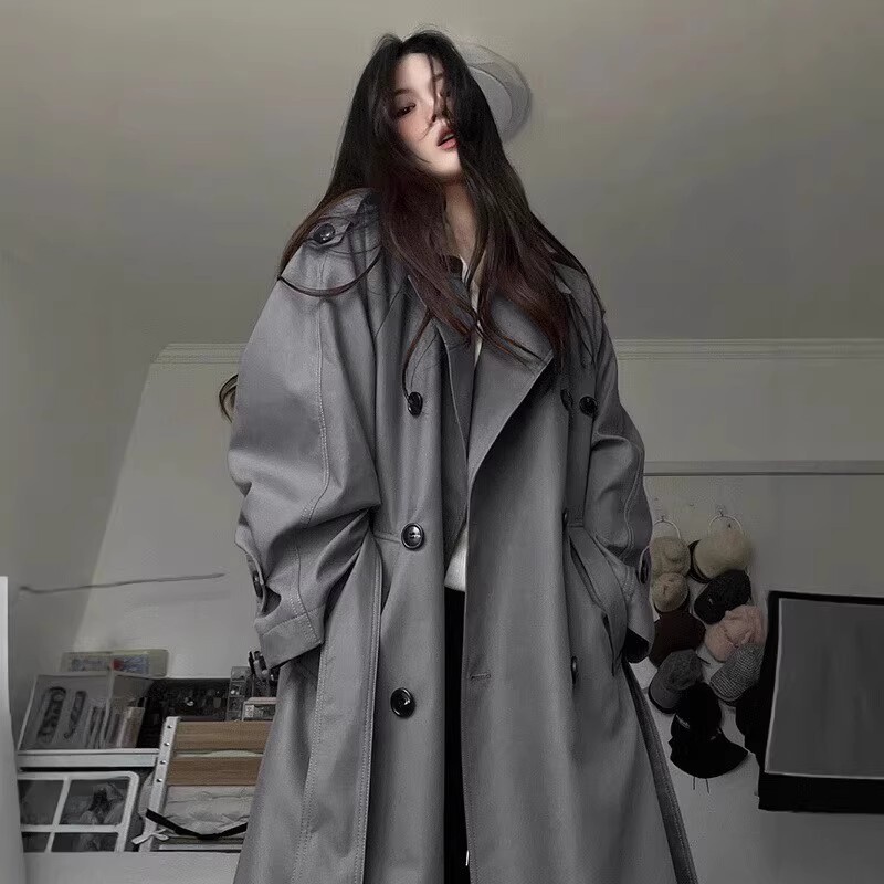 Gray Trench Coat for Women, Mid-Length, 2026 Autumn and Winter New Style, down Lining, Korean Style, High-End and Elegant Coat