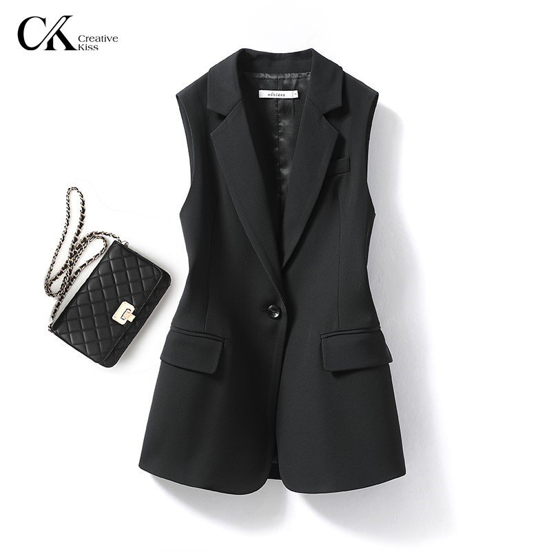 Black Suit Women's Vest Spring and Autumn New Slim-Fit Top Outerwear Sleeveless Elegant Commuter Vest Jacket