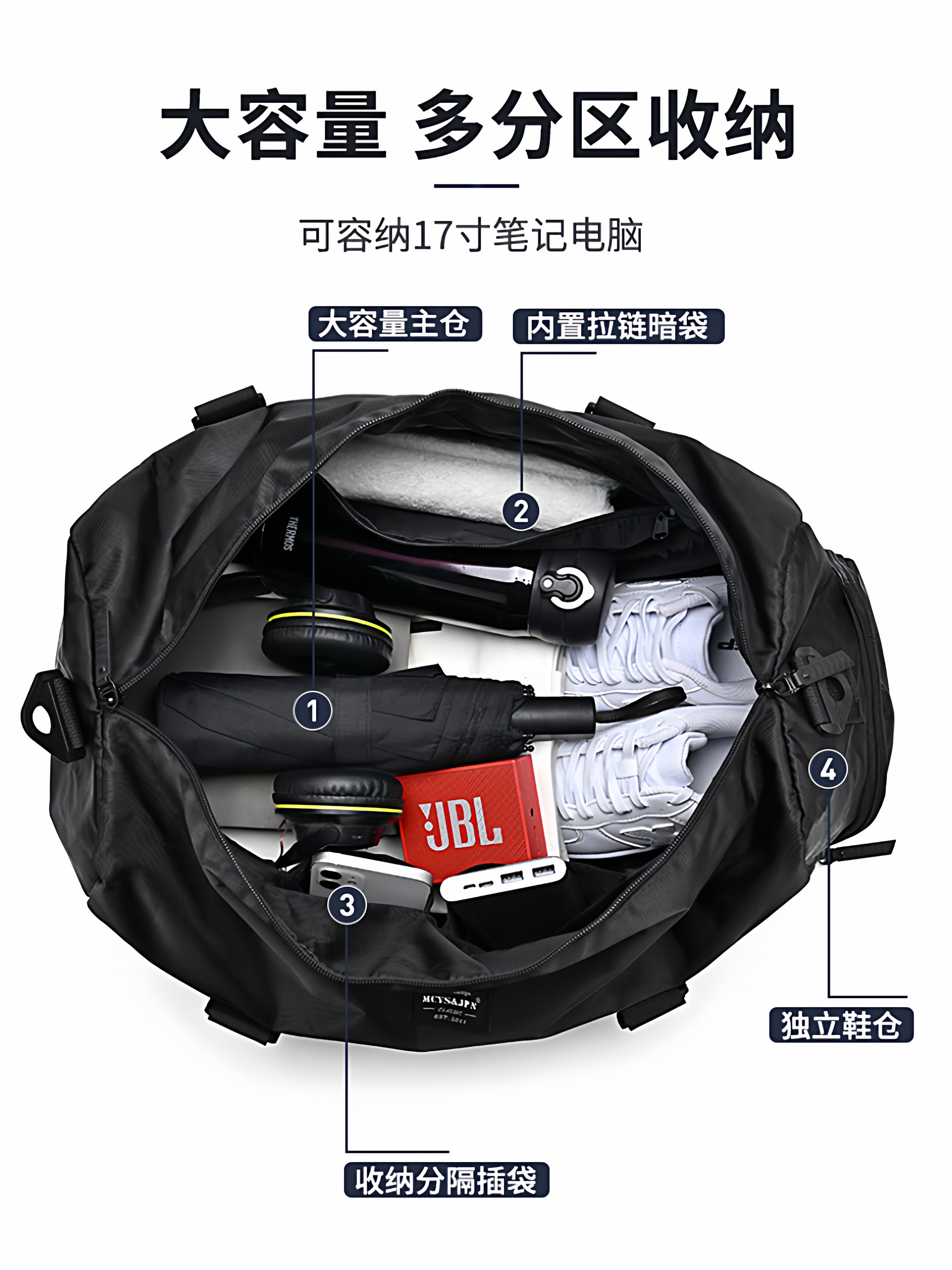 Short-Distance Travel Bag for Men, Large-Capacity Dry and Wet Separation Sports and Fitness Bag, Multi-Functional Business Trip Cross-Body Hand Luggage Bag