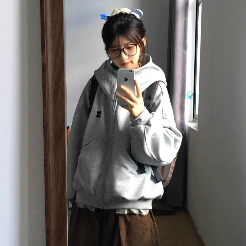 American Retro High-Neck Cardigan Air Layer Hooded Sweatshirt for Women 2025 Autumn and Winter New Niche Couple Zipper Jacket American Retro High-Neck Cardigan Air Layer Hooded Sweatshirt for Women 2025 Autumn and Winter New Niche Couple Zipper Jacket
