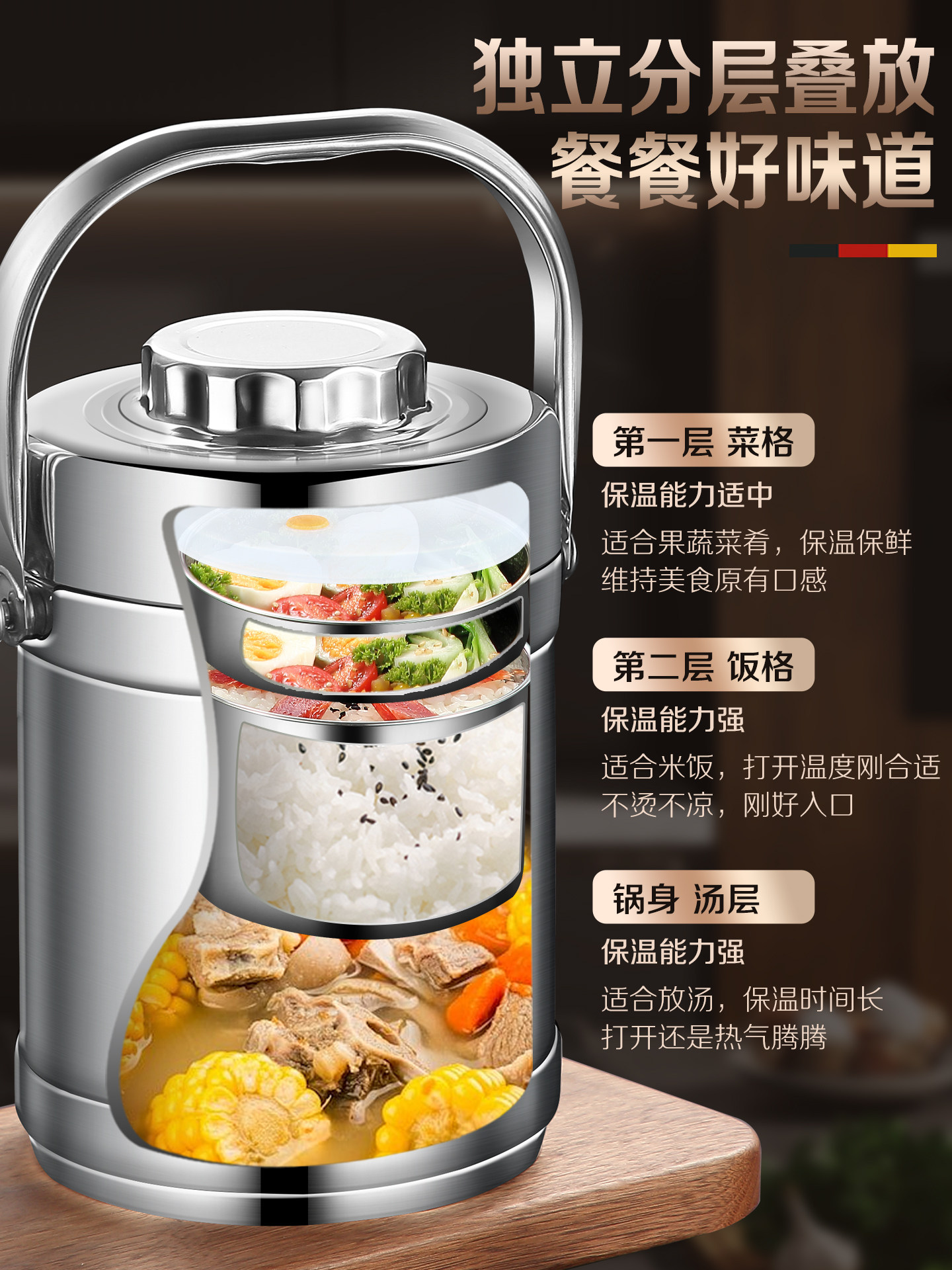 Insulated Lunch Box Stainless Steel Office Worker Student Portable Multi-Layer Large Capacity Vacuum Bucket Lunch Box Soup Pot Bowl