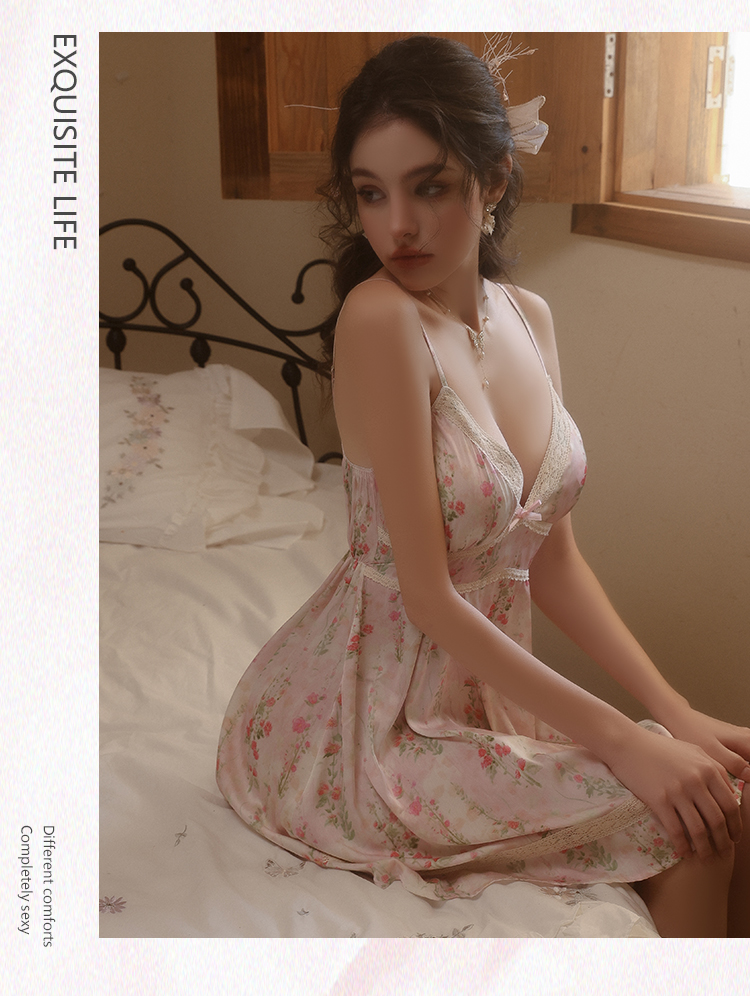 Incredibilmente romantico! Pigiama imbottito taglie forti, squisita fantasia floreale, camicia da notte da principessa con scollo all'americana per l'estate_voghion.com