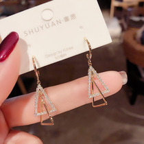 South Korea Dongdaemun three-dimensional full diamond triangle earring temperament fashion all-match ear hook earrings female silver needle earrings earrings