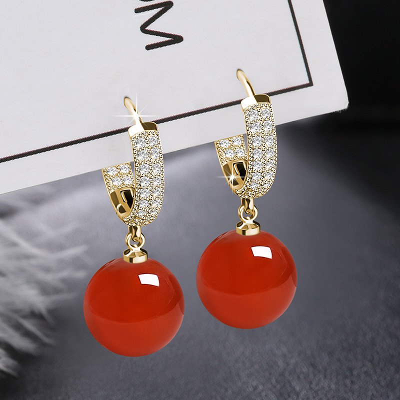 South Korea 2022 new trendy earrings 999 fine silver 925 sterling silver women's earrings pearl agate earrings high-end earrings
