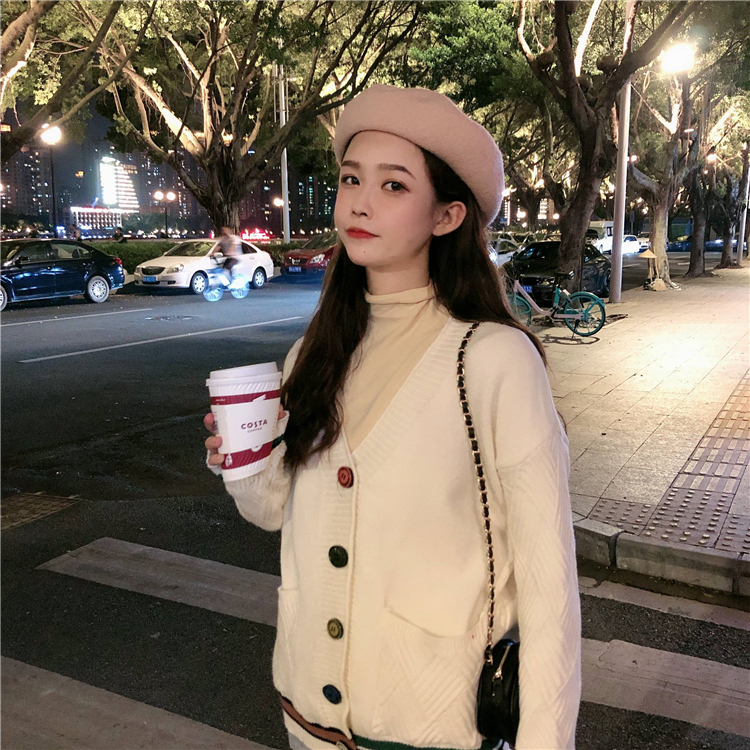 VK旗艦店 韓國學院秋冬彩色扣針織單品外套