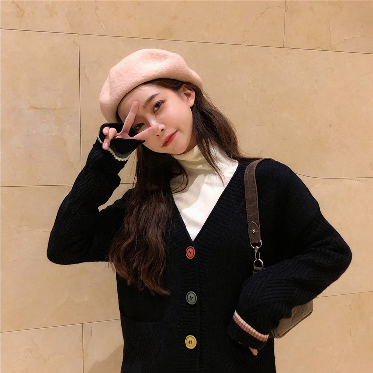 VK旗艦店 韓國學院秋冬彩色扣針織單品外套
