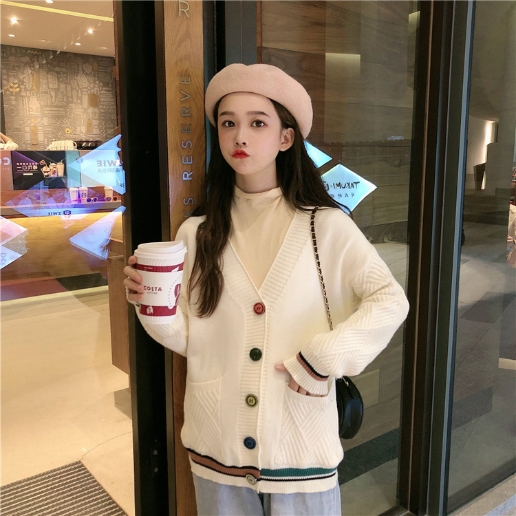 VK旗艦店 韓國學院秋冬彩色扣針織單品外套