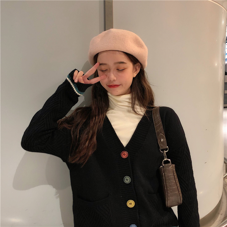 VK旗艦店 韓國學院秋冬彩色扣針織單品外套