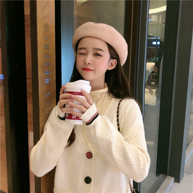 VK旗艦店 韓國學院秋冬彩色扣針織單品外套